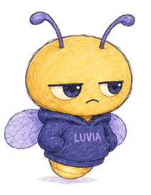Luvia the firefly in its LUVIA hoodie